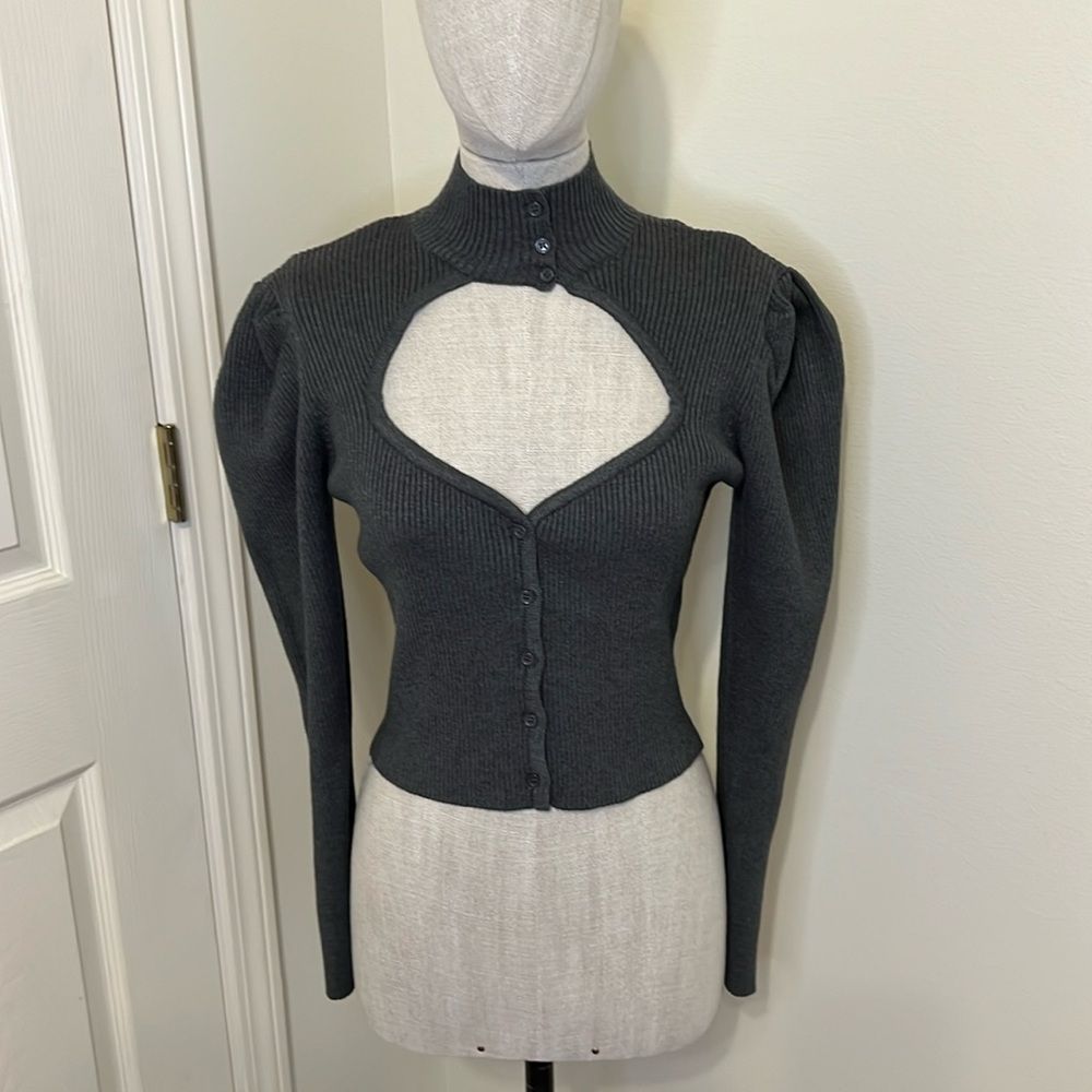 Zara Charcoal Button-Up Cutout Sweater